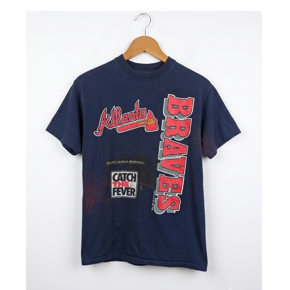 Vintage 1992 Atlanta Braves Shirt Hanes Beefy-T Catch the Fever MLB‎ Navy Medium